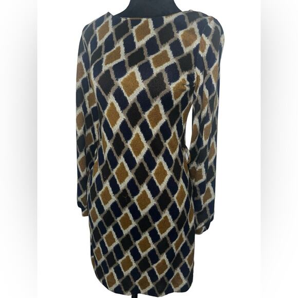 Ciel USA Geometric Pullover Diamond Long Sleeve Short Dress Sz Small S - Picture 1 of 10